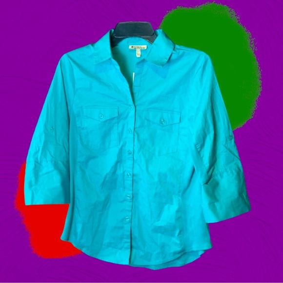 Hester & Orchard New With Tags Turquoise Button Shirt Wm S - Picture 1 of 5